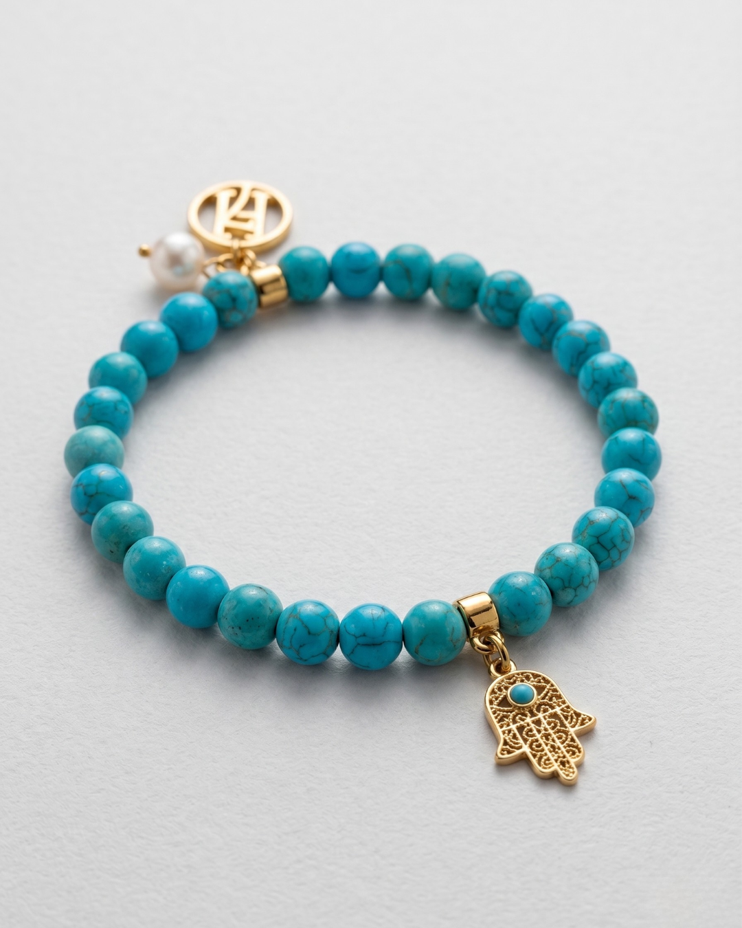 "Little Heaven" Children's Turquoise Beaded Bracelet With Hamsa Hand Charm