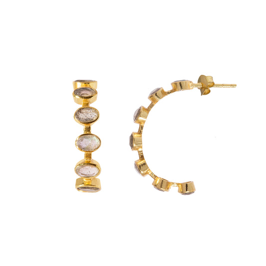 Labradorite 18kt Gold Hoop 925 Serling Silver Earrings
