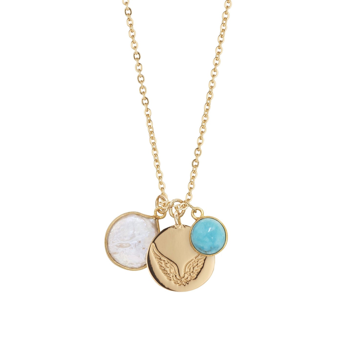 Pearl & Turquoise Necklace With Disc Charm for Peacefulness