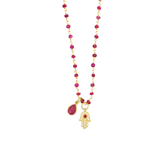 Hand Charm Gemstone Vermeil Necklace for Power & Strength