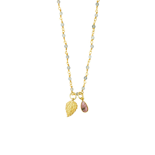 Leaf Charm Gemstone Vermeil Necklace for Growth & Abundance