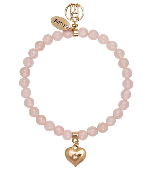 Rose-Quartz Bracelet With Heart charm For Love & Relationships