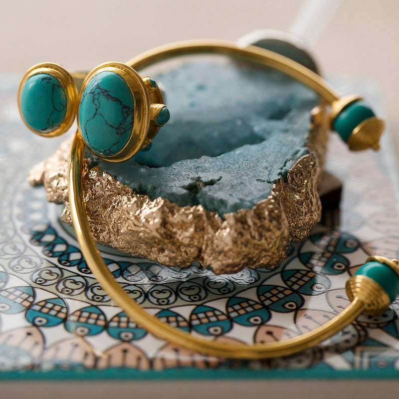 Two tone 925 Silver & Gold Turquoise Double Ring for Luck, Protection & Health
