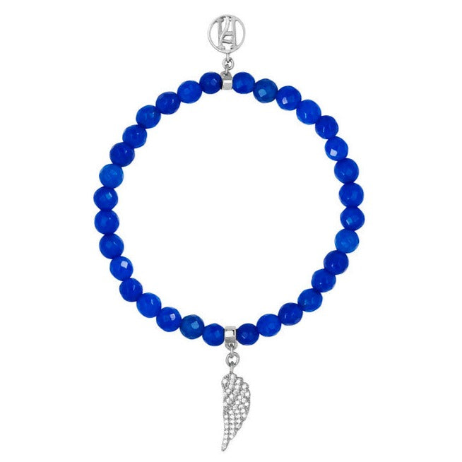 Angel Michael Celestial Blue Bracelet with diamante, 18kt Gold Plating on Brass, wing charm for Protection, Strength & Courage