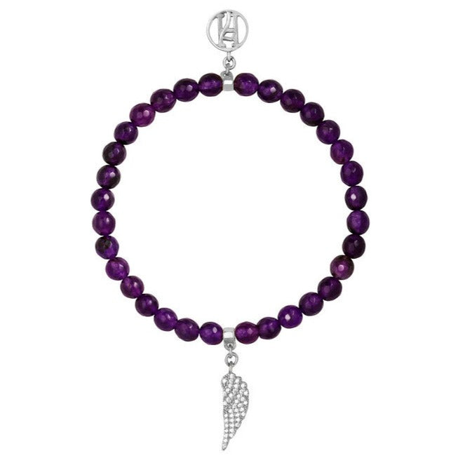 Angel Zadkiel Celestial Purple Amethyst with diamante 925 Sterling Silver, 18kt Gold Plating wing charm bracelet for Motivation, Trust & Clarity
