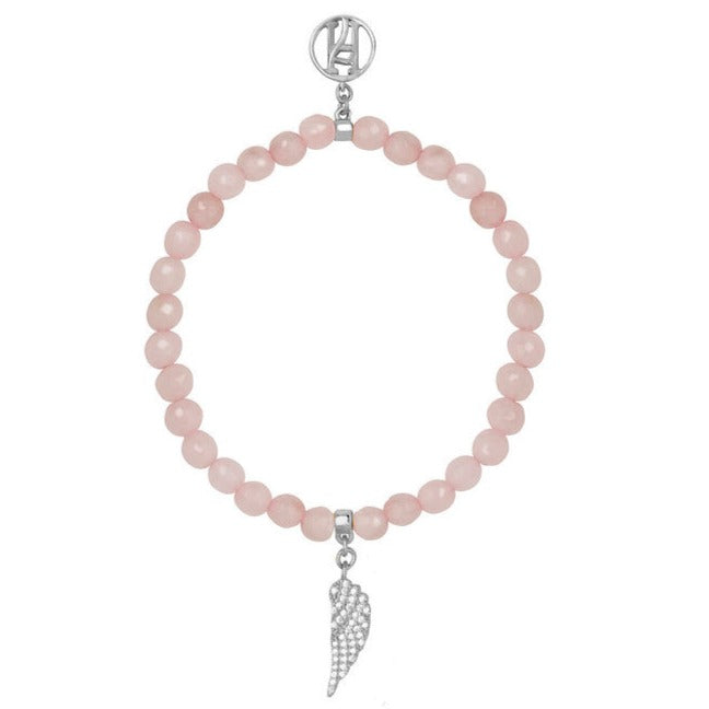 Angel Chamuel Celestial Rose Quartz Bracelet diamante with 18kt Gold Plated on Brass wing charm for Love, Passion & Relationships