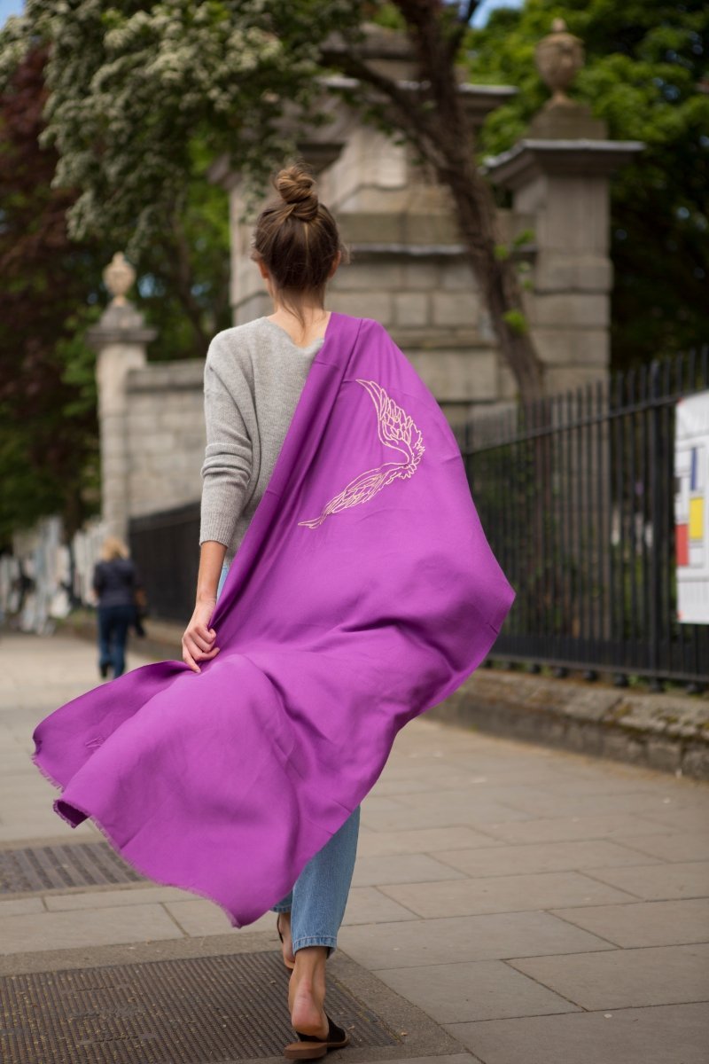 Angel Chameul Pink Embroidered Wings Wrap Scarf for Love, Passion & Relationships