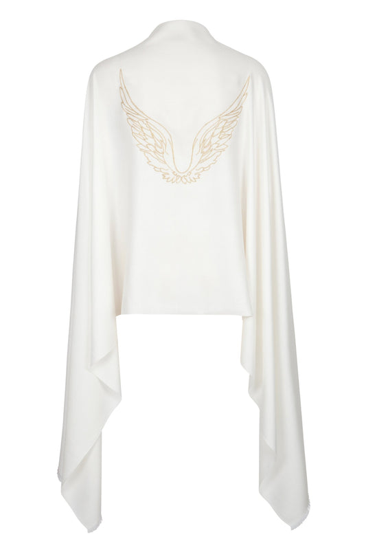 Angel Gabriel Ivory Embroidered Wings Wrap Scarf for Communication, Family & Creativity