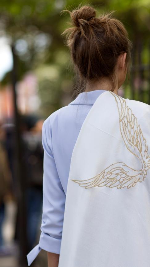 Angel Gabriel Ivory Embroidered Wings Wrap Scarf for Communication, Family & Creativity