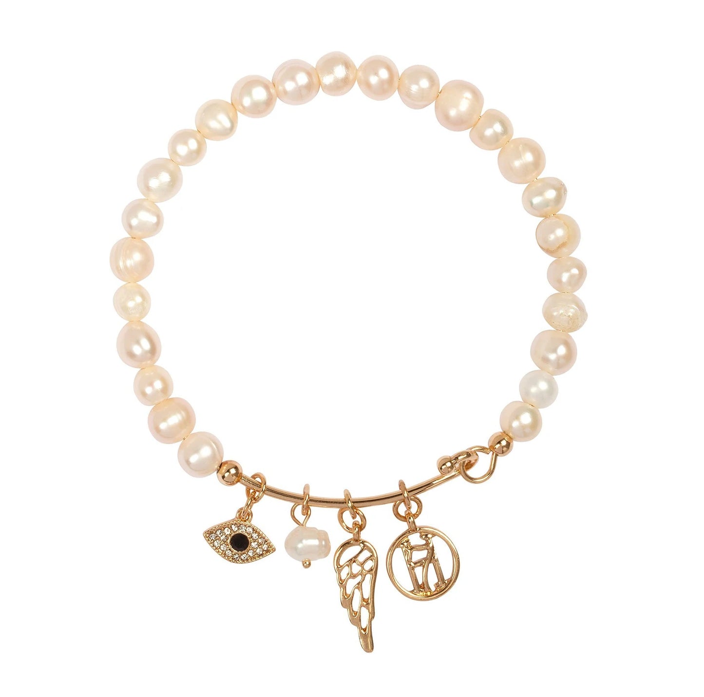 Angel Gabriel Pearl Charm Bangle Bracelet