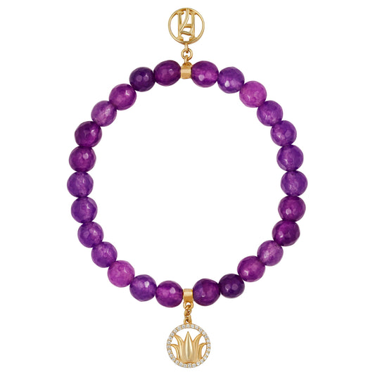 The Crown Chakra 925 Sterling Silver 18kt Gold Plated Diamante Lotus Bracelet