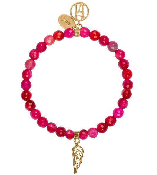 Angel Uriel Red Fuchsia Bracelet with wing charm for Inspiration, Study & Success Wing Charm
