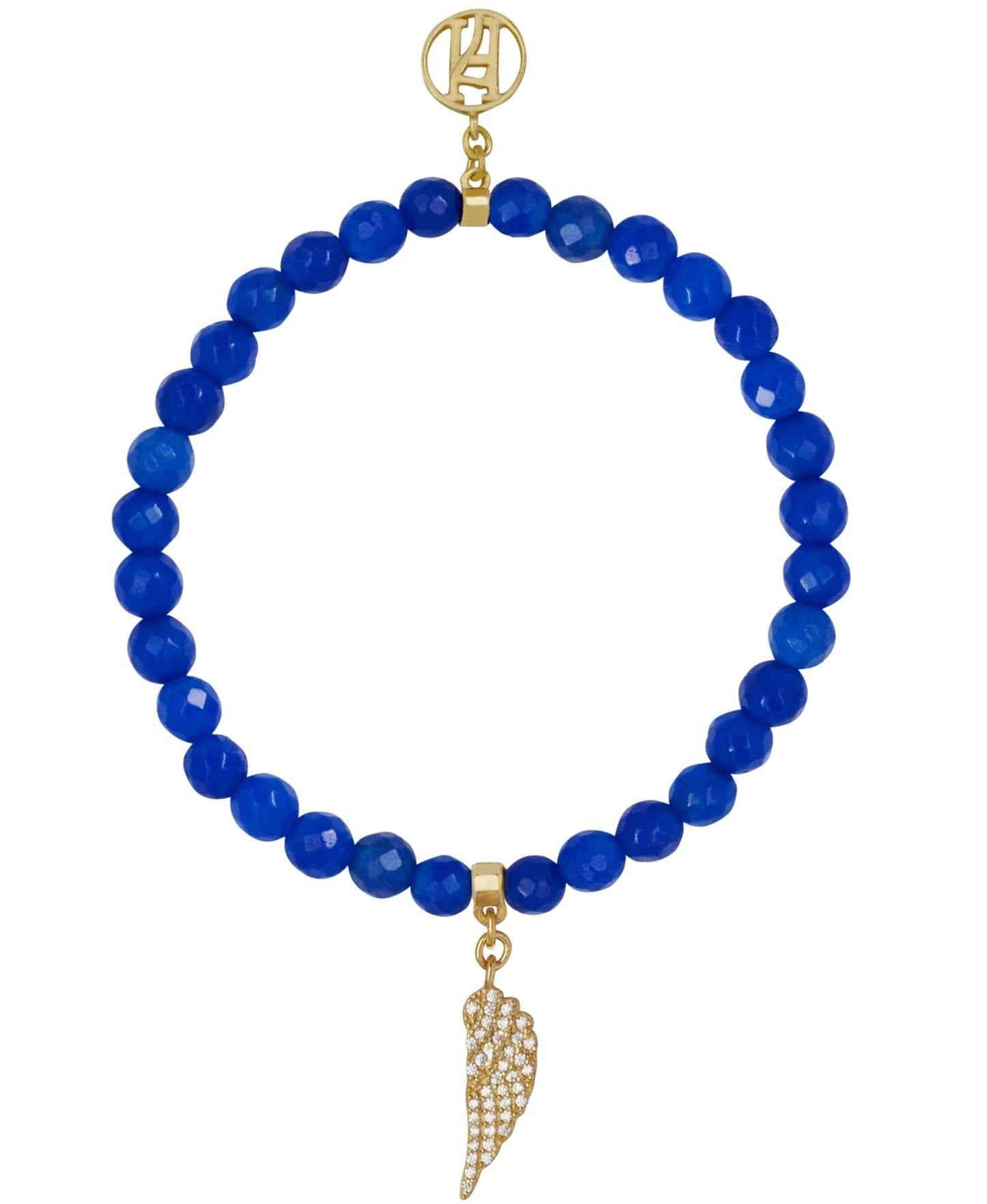 Angel Michael Celestial Blue Bracelet with diamante, 18kt Gold Plating on Brass, wing charm for Protection, Strength & Courage