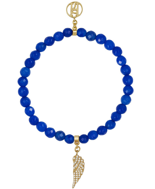 Angel Michael Celestial Blue Bracelet with diamante, 18kt Gold Plating on Brass, wing charm for Protection, Strength & Courage
