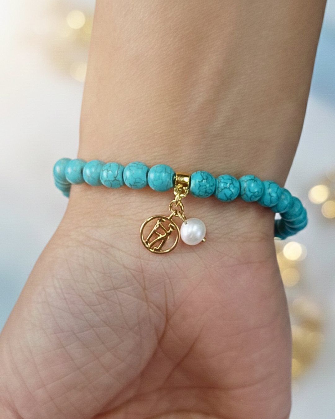 "Little Heaven" Children's Turquoise Beaded Bracelet With Hamsa Hand Charm