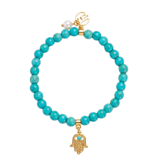 "Little Heaven" Children's Turquoise Beaded Bracelet With Hamsa Hand Charm