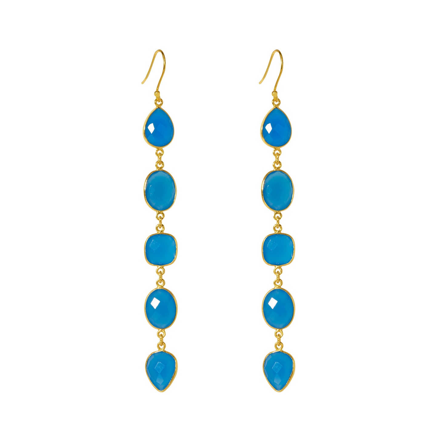 Blue Chalcedony Long Tear Drop Vermeil Earring Representing Healing, Alignment and Harmony