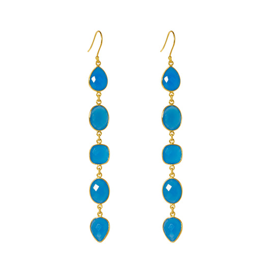 Blue Chalcedony Long Tear Drop Vermeil Earring Representing Healing, Alignment and Harmony