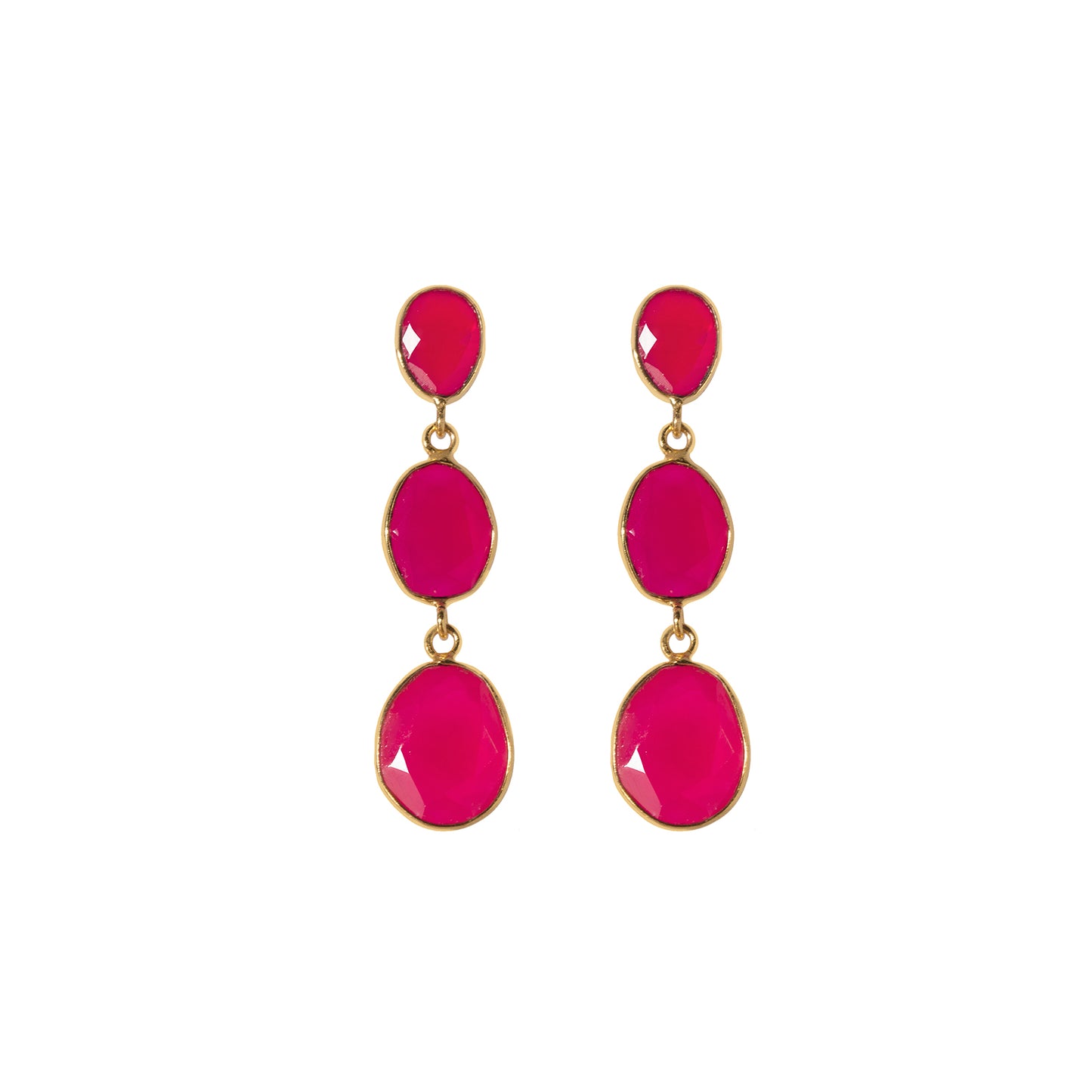 New Triple Gemstone Pink Fuchsia Drop Earrings