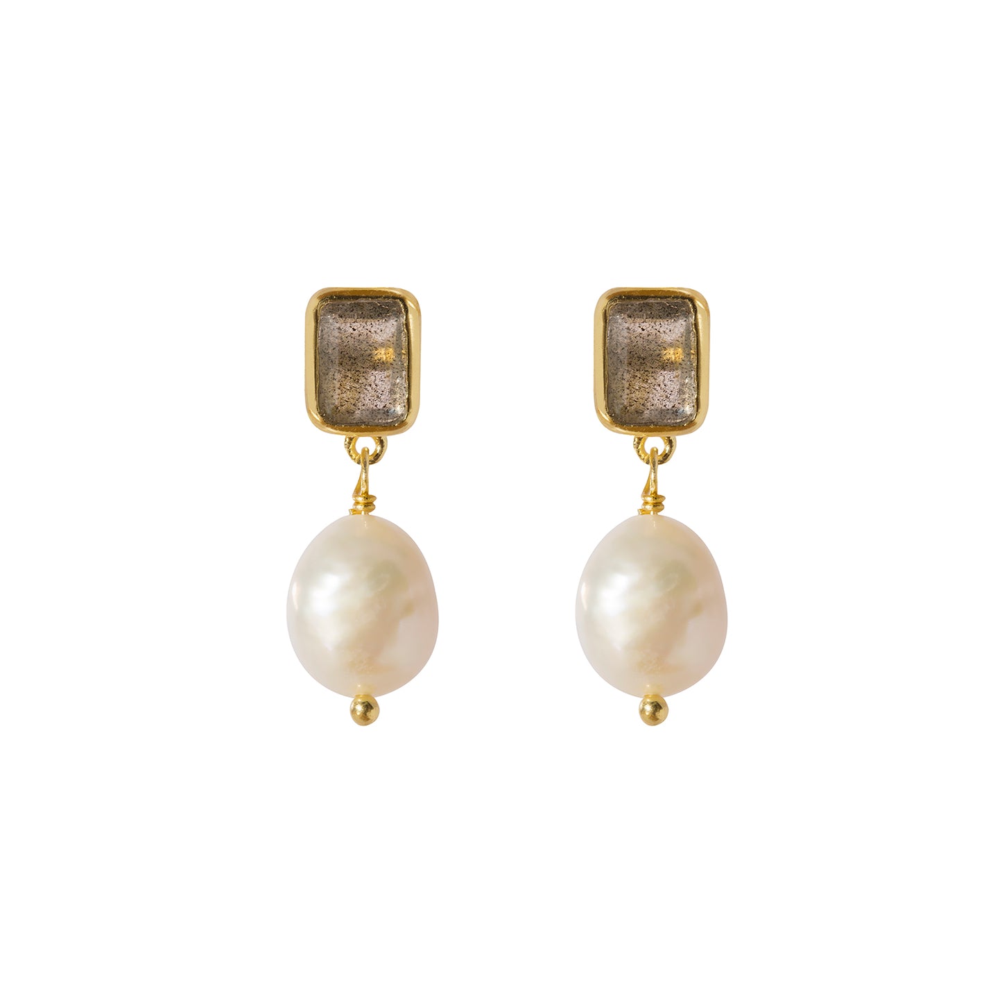 Gemstone Pearl and Labradorite Drop 18kt Gold Earrings