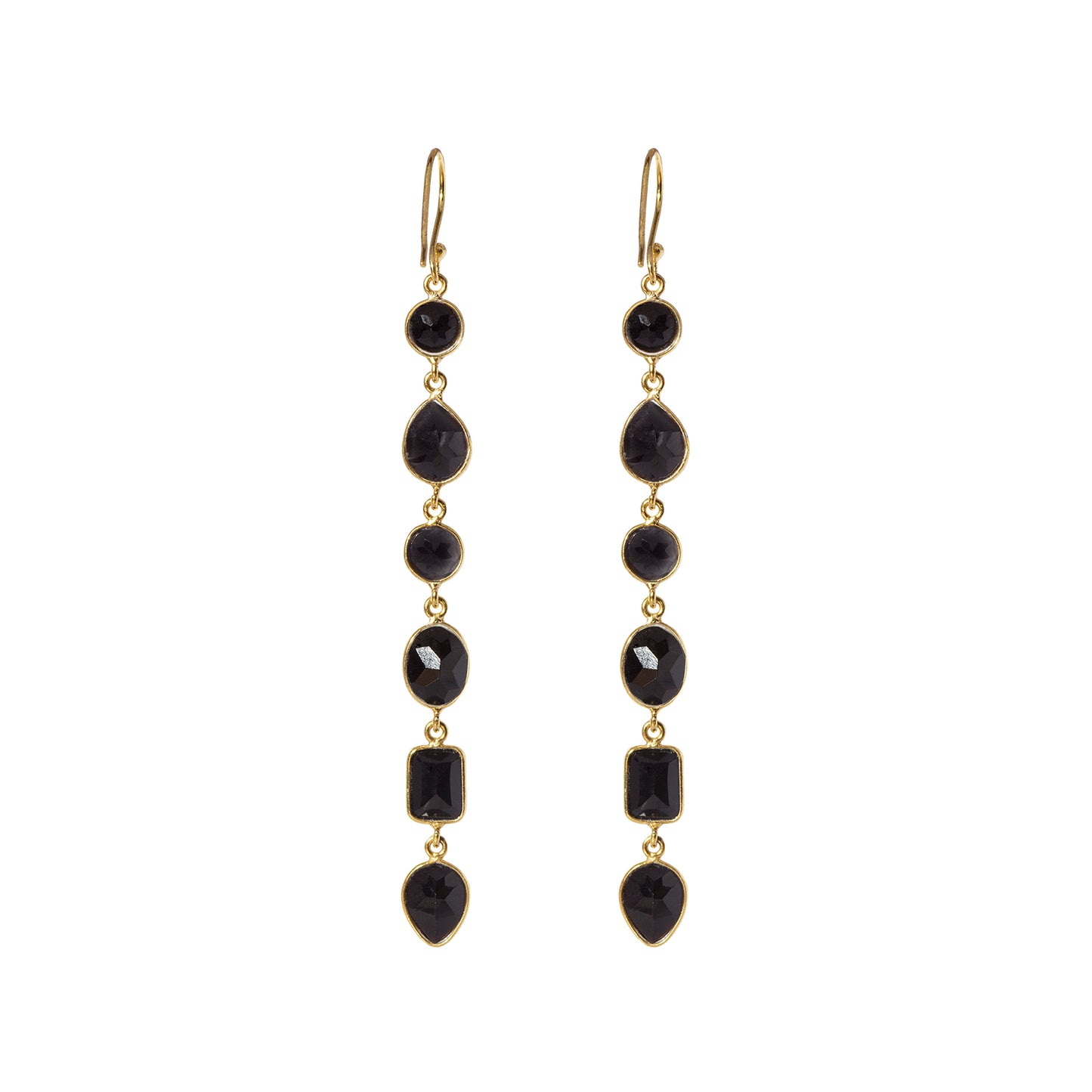 Black Onyx Long Tear Drop Vermeil Earring Representing Decision making, Prosperity, Absorbs Negative Energy