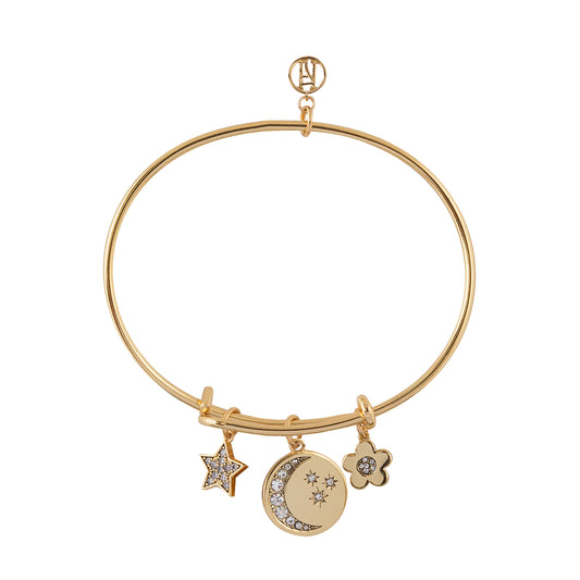 'Be Your Own Sparkle' Celestial Bangle 16k Real Gold plating with Zirconia Crystals and Brass
