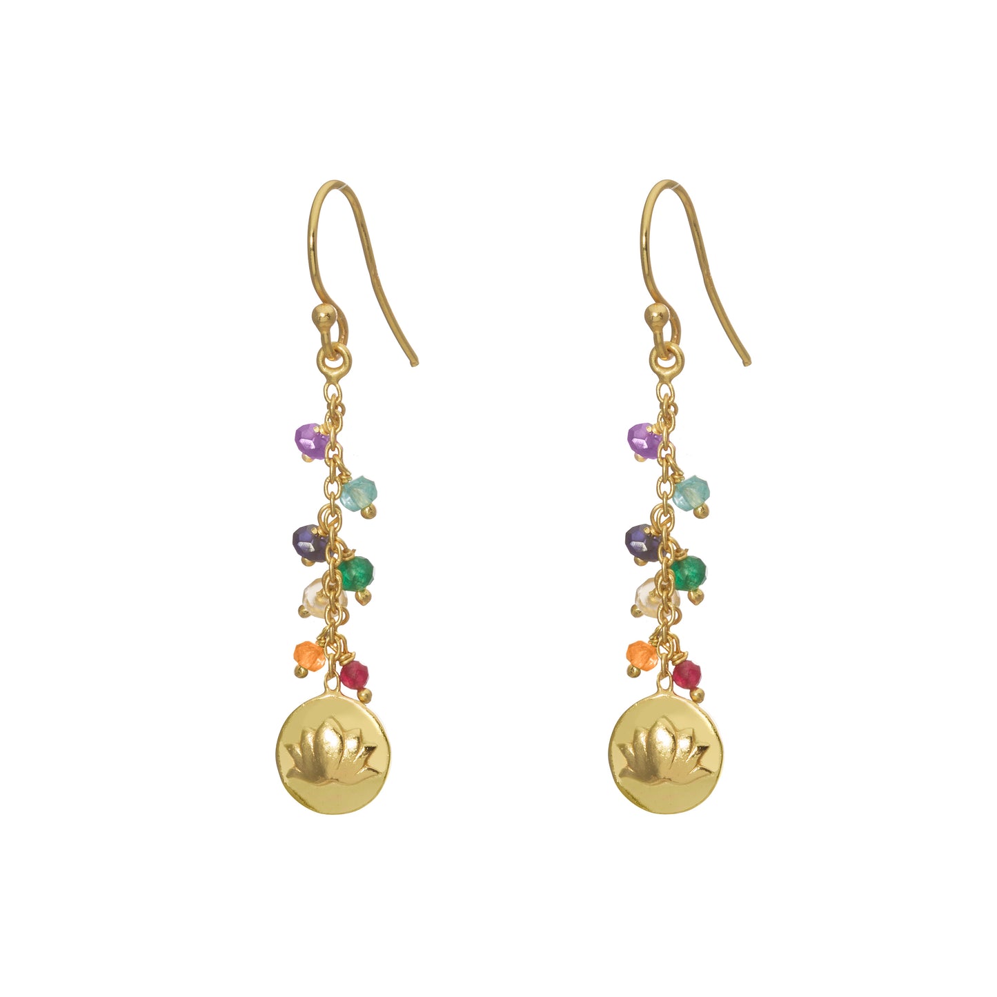 New Sterling Silver, 18kt Gold Plated Chakra Gemstone Drop Earrings