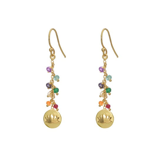 New Sterling Silver, 18kt Gold Plated Chakra Gemstone Drop Earrings