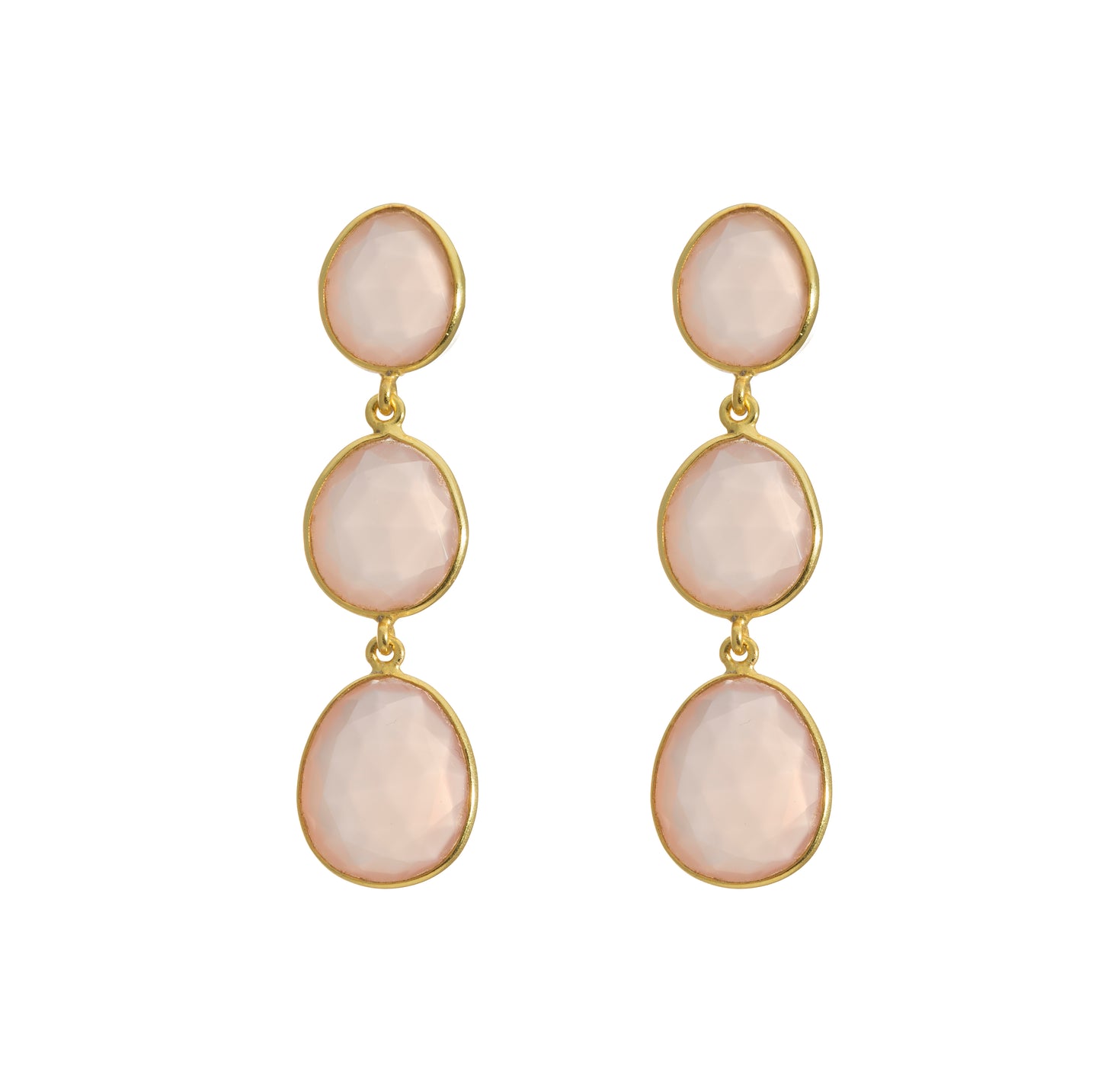 New Triple Gemstone Pink Chalcedony Drop Earrings