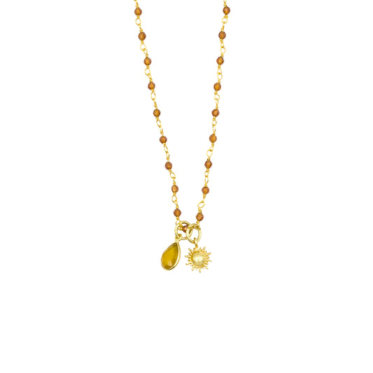 Sun Charm Gemstone Vermeil Necklace for Positivity & Happiness