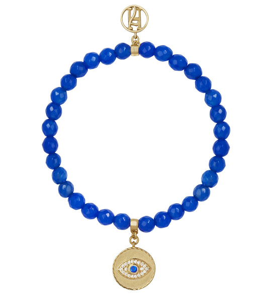 Angel Michael Blue Bracelet with diamante 925 Sterling Silver, 18kt Gold Plating Third eye for Protection, Strength & Courage