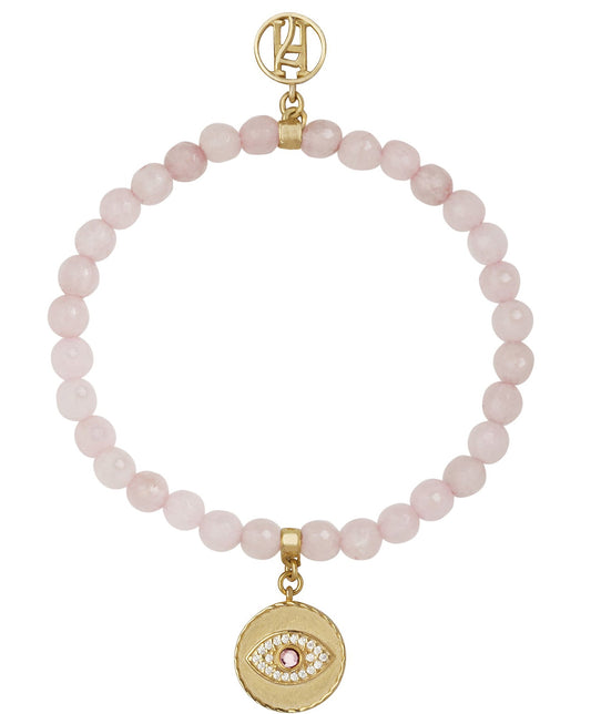 Angel Chamuel Pink Bracelet with diamante 925 Sterling Silver, 18kt Gold Plating Third eye for Love, Passion & Relationships