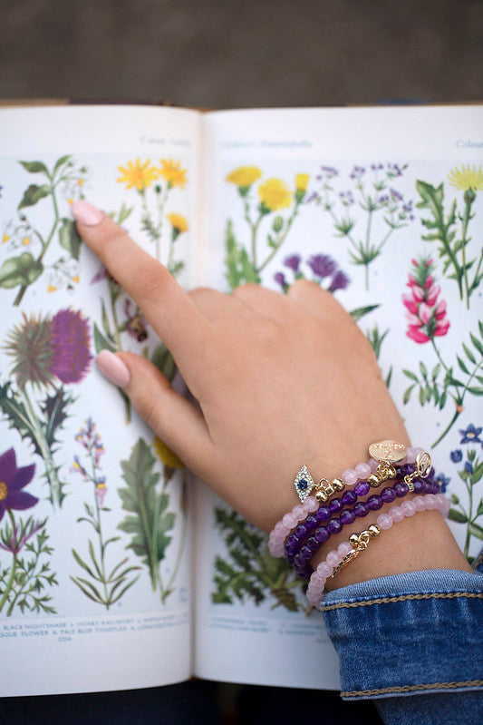 Angel Zadkiel purple bracelet for Motivation, Trust & Clarity Wing Charm