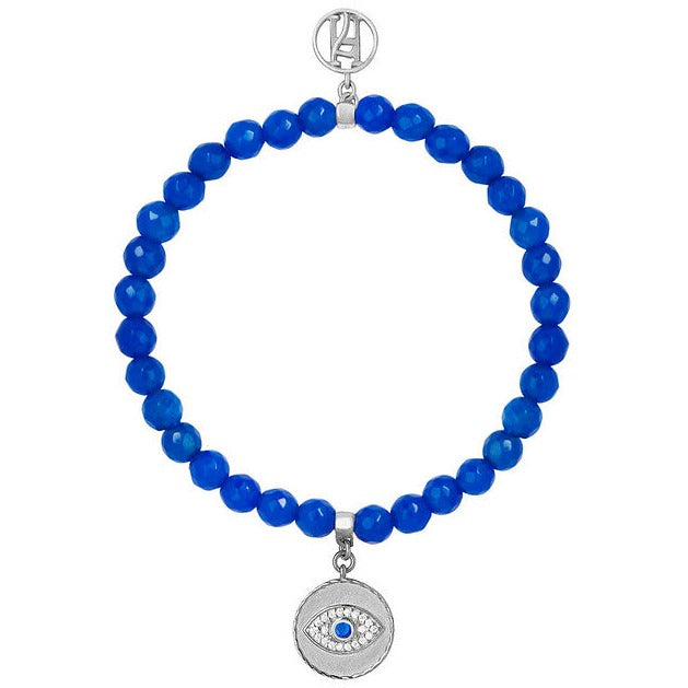 Angel Michael Blue Bracelet with diamante 925 Sterling Silver, 18kt Gold Plating Third eye for Protection, Strength & Courage