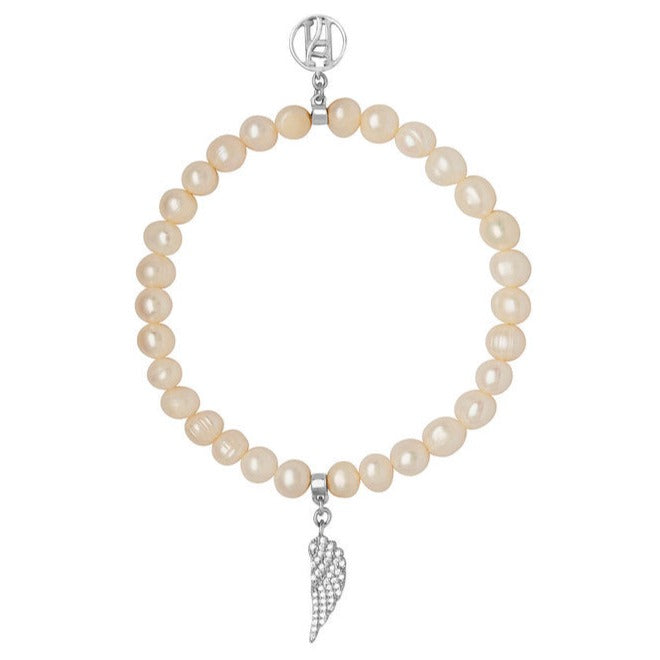 Angel Gabriel Celestial Freshwater Pearl Bracelet with Diamante Wing Charm