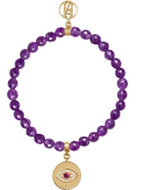 Angel Zadkiel Purple Bracelet with Diamante 925 Sterling Silver, 18kt Gold Plating Third eye for Motivation, Trust & Clarity