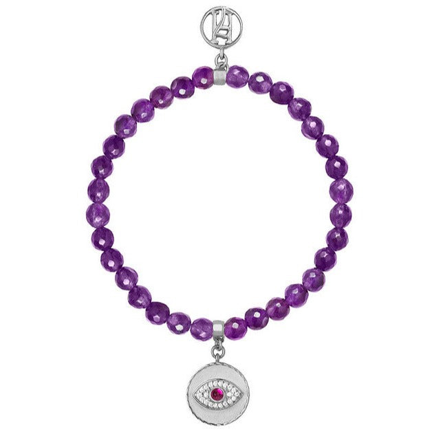 Angel Zadkiel Purple Bracelet with Diamante 925 Sterling Silver, 18kt Gold Plating Third eye for Motivation, Trust & Clarity