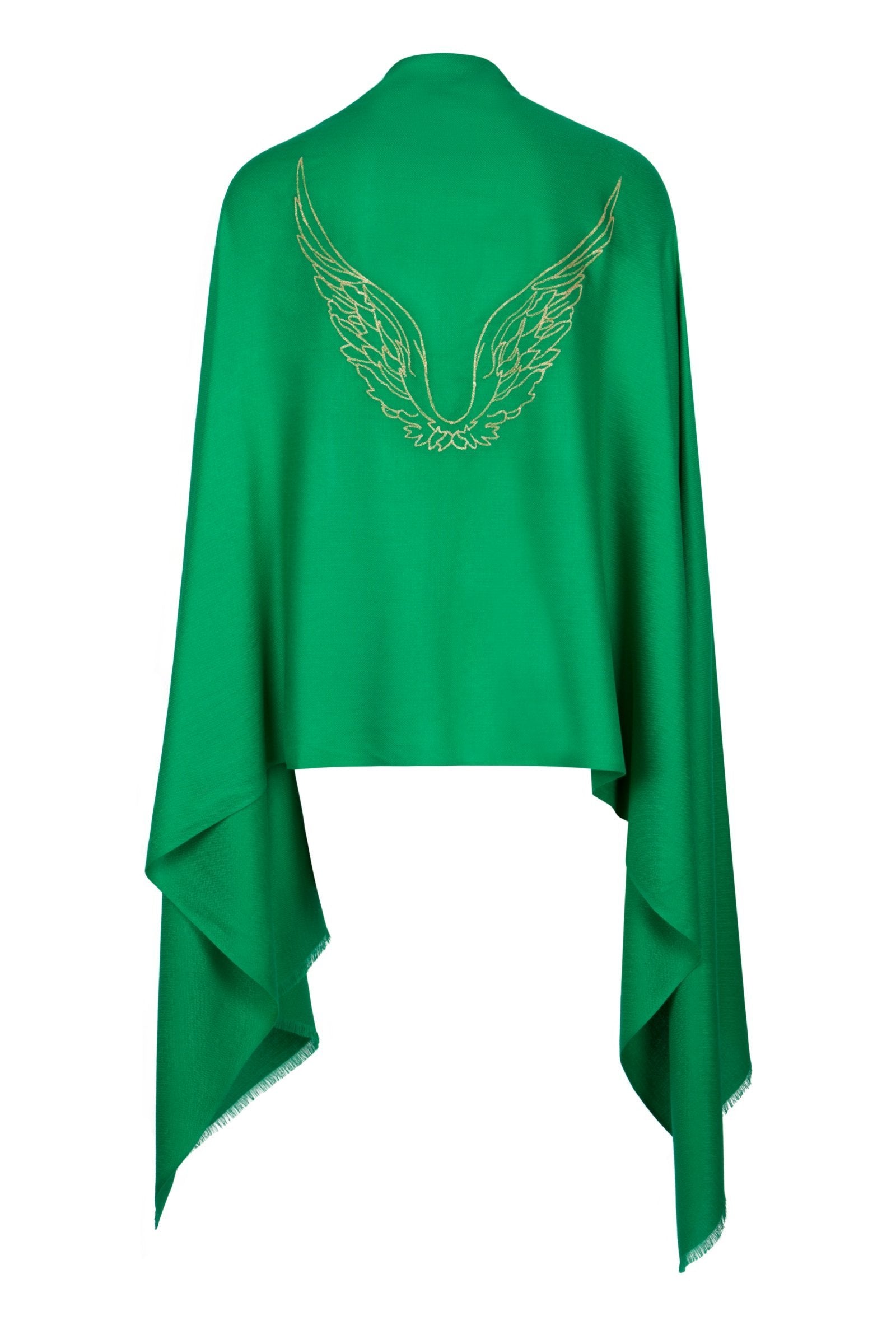 Angel Raphael Green Embroidered Wings Wrap Scarf for Healing, Travel & Guidance