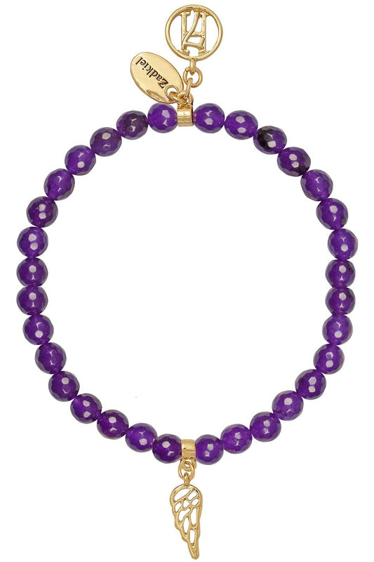 Angel Zadkiel purple bracelet for Motivation, Trust & Clarity Wing Charm