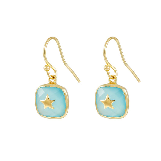 Aqua Chalcedony Star Earrings representing Luck, Change & Purity