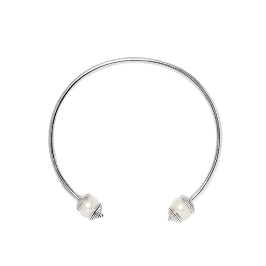 925 Silver Freshwater Pearl Bangle for Purity, Harmony & Humility