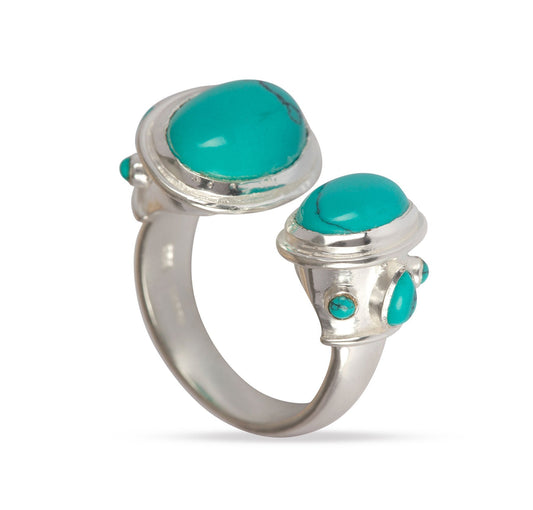Turquoise & Silver Double Ring for Luck, Protection & Health