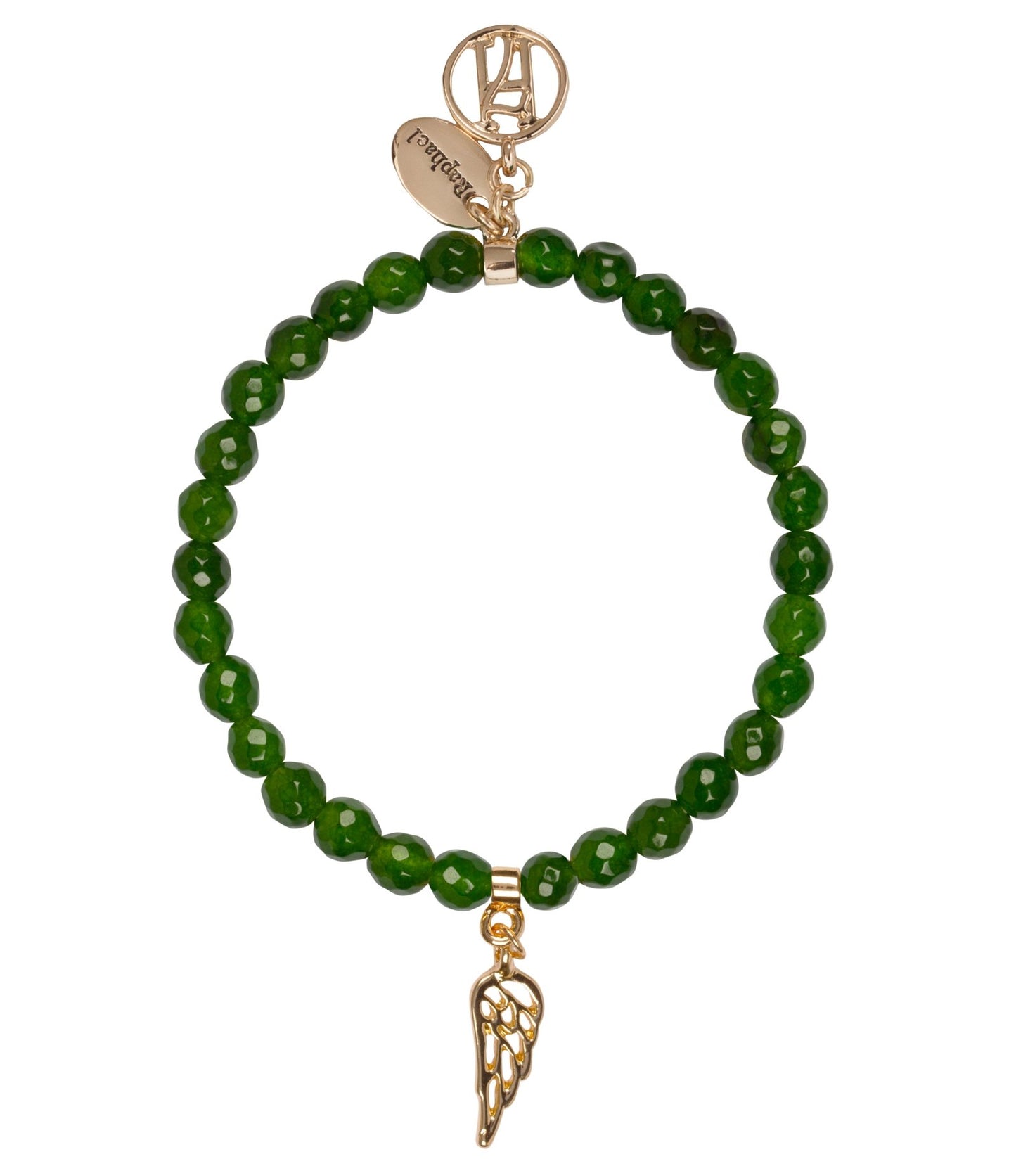 Angel Raphael green bracelet with Wing charm for Healing, Travel & Guidance Wing Charm