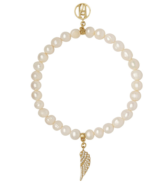 Angel Gabriel Celestial Freshwater Pearl Bracelet with Diamante Wing Charm