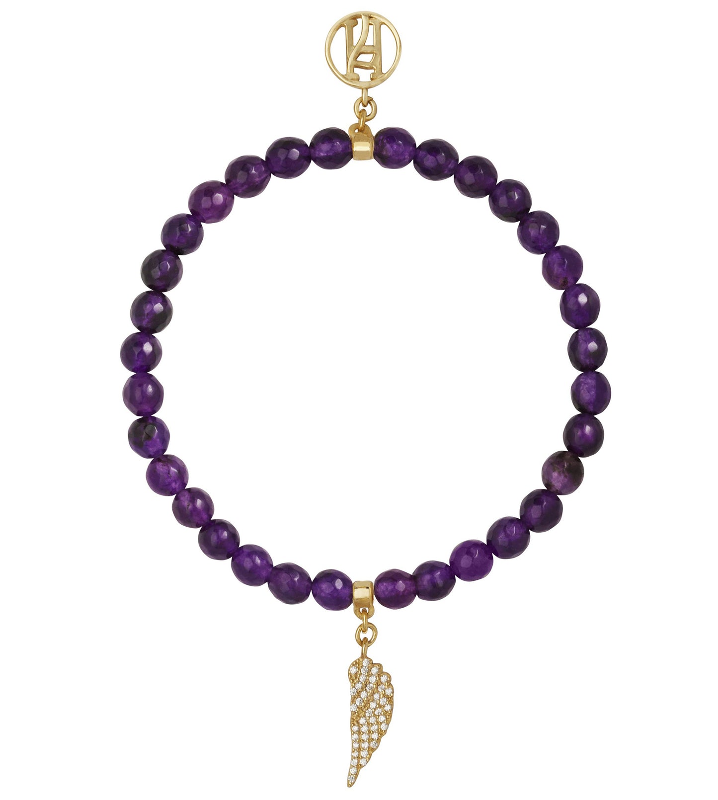 Angel Zadkiel Celestial Purple Amethyst with diamante 925 Sterling Silver, 18kt Gold Plating wing charm bracelet for Motivation, Trust & Clarity
